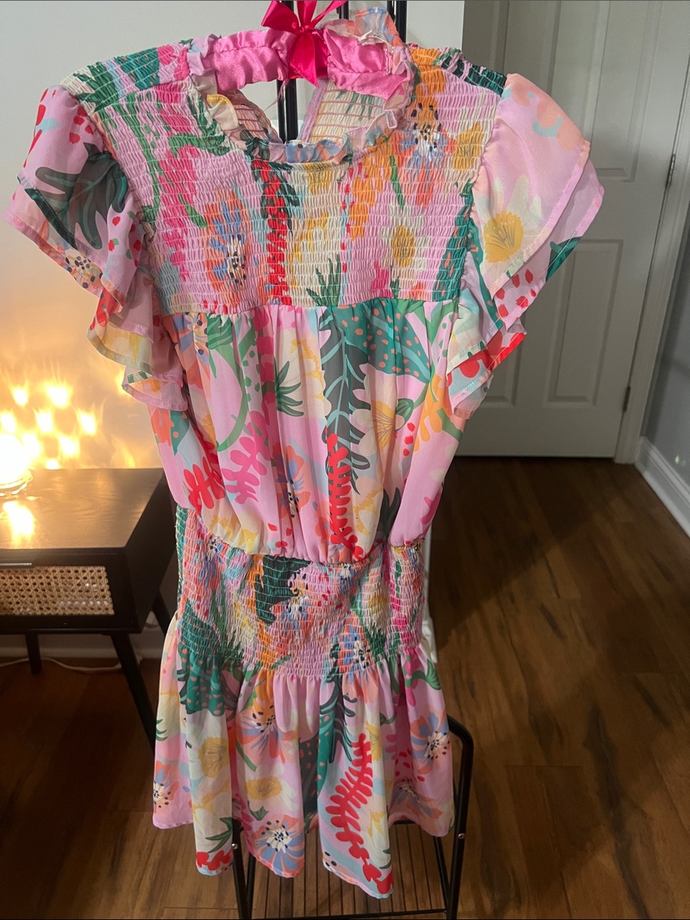 entro Pink Floral Smocked Ruffle Dress